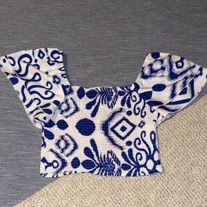 SHEIN Blue and White Boho Print Top